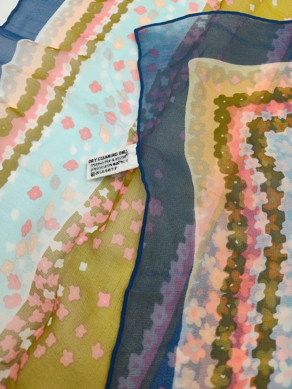 CHRISTIAN DIOR Vintage Floral Chiffon Scarf w/ Original Presentation Sleeve - Picture 7 of 11